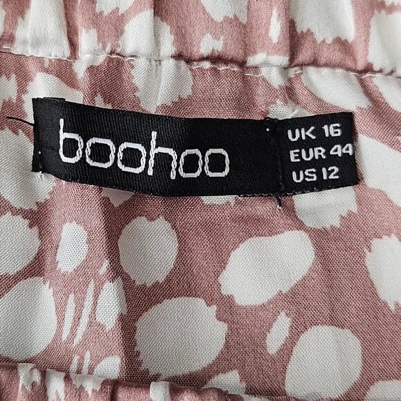 BOOHOO WOMENS MIDI SKIRT - PINK SATIN SPLATTER DOT - HIGH SLIT - SIZE 12 - Picture 6 of 10